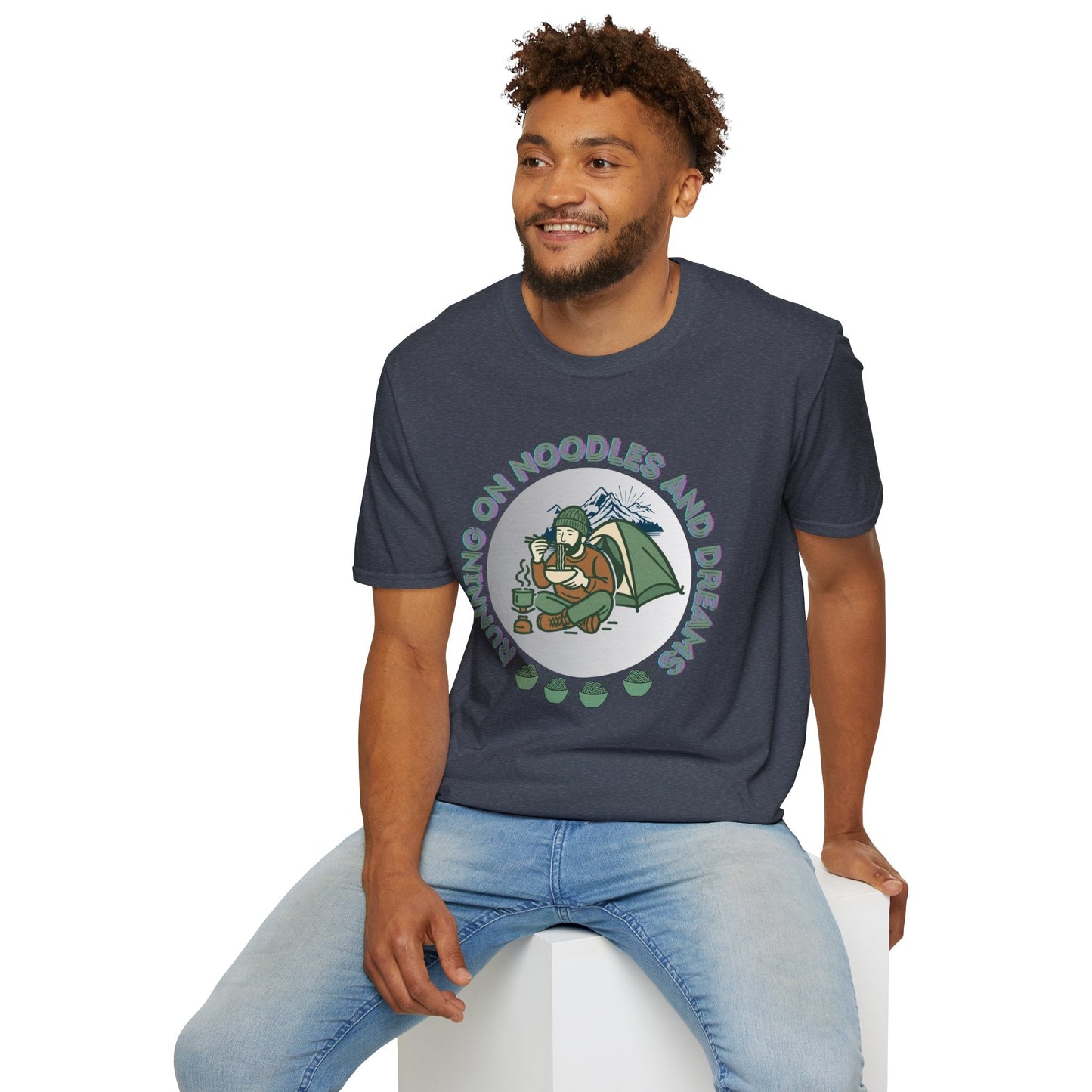 Camping Ramen T-Shirt — “Camping on Noodles and Dreams” Outdoor Camping Shirt Printify