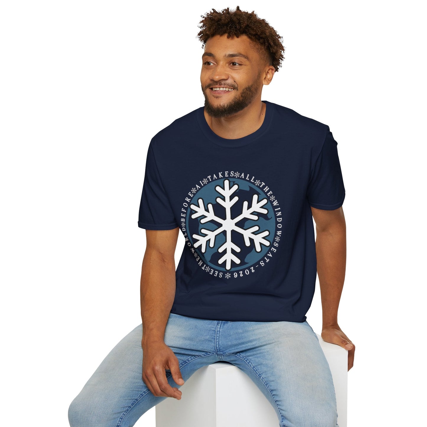 Snowflake Graphic T-Shirt – Circular Winter Emblem Tee Printify
