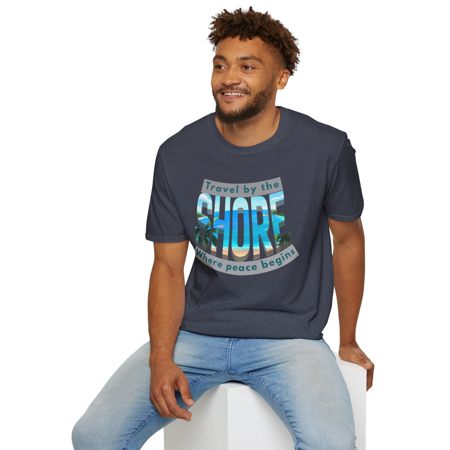 Beach Vibes Unisex Softstyle T-Shirt - "Travel by the Shore" Design Printify
