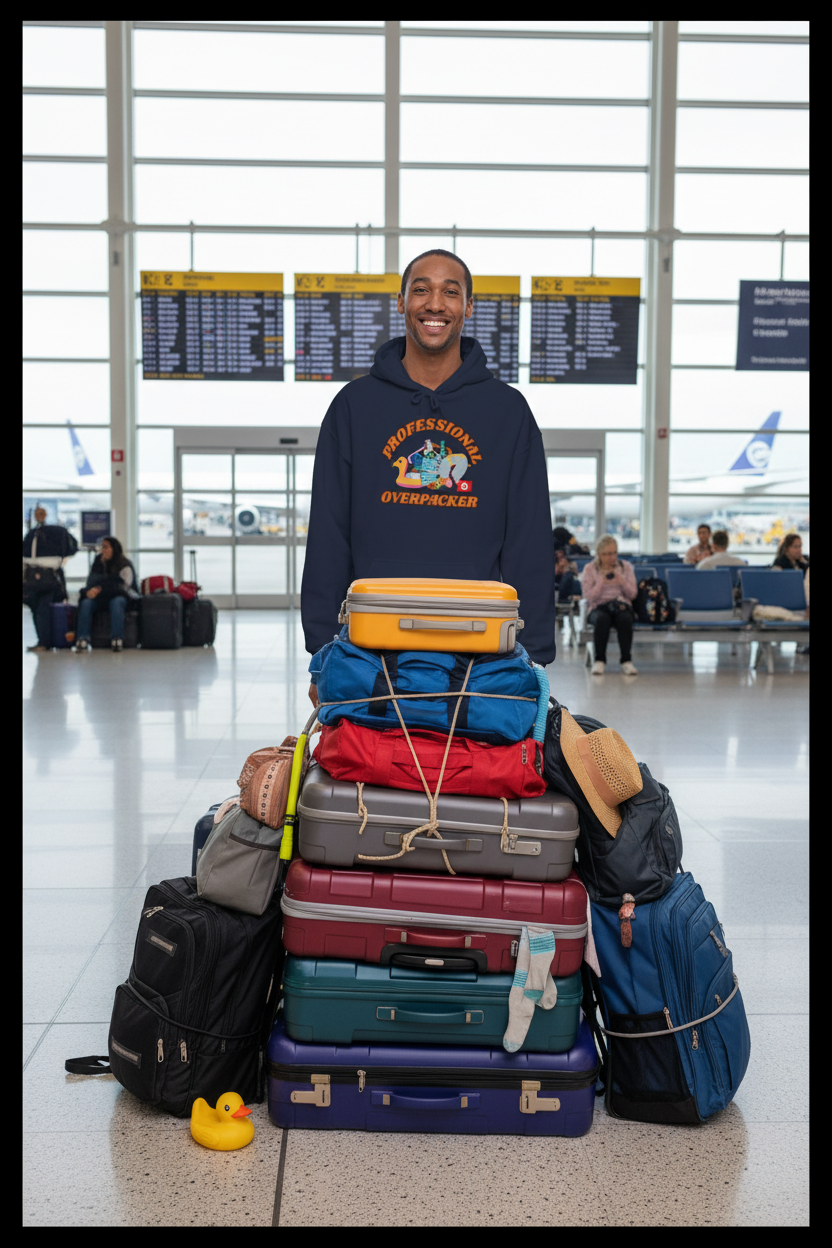 Professional Overpacker - Airport with Overpacked Bags Mockup