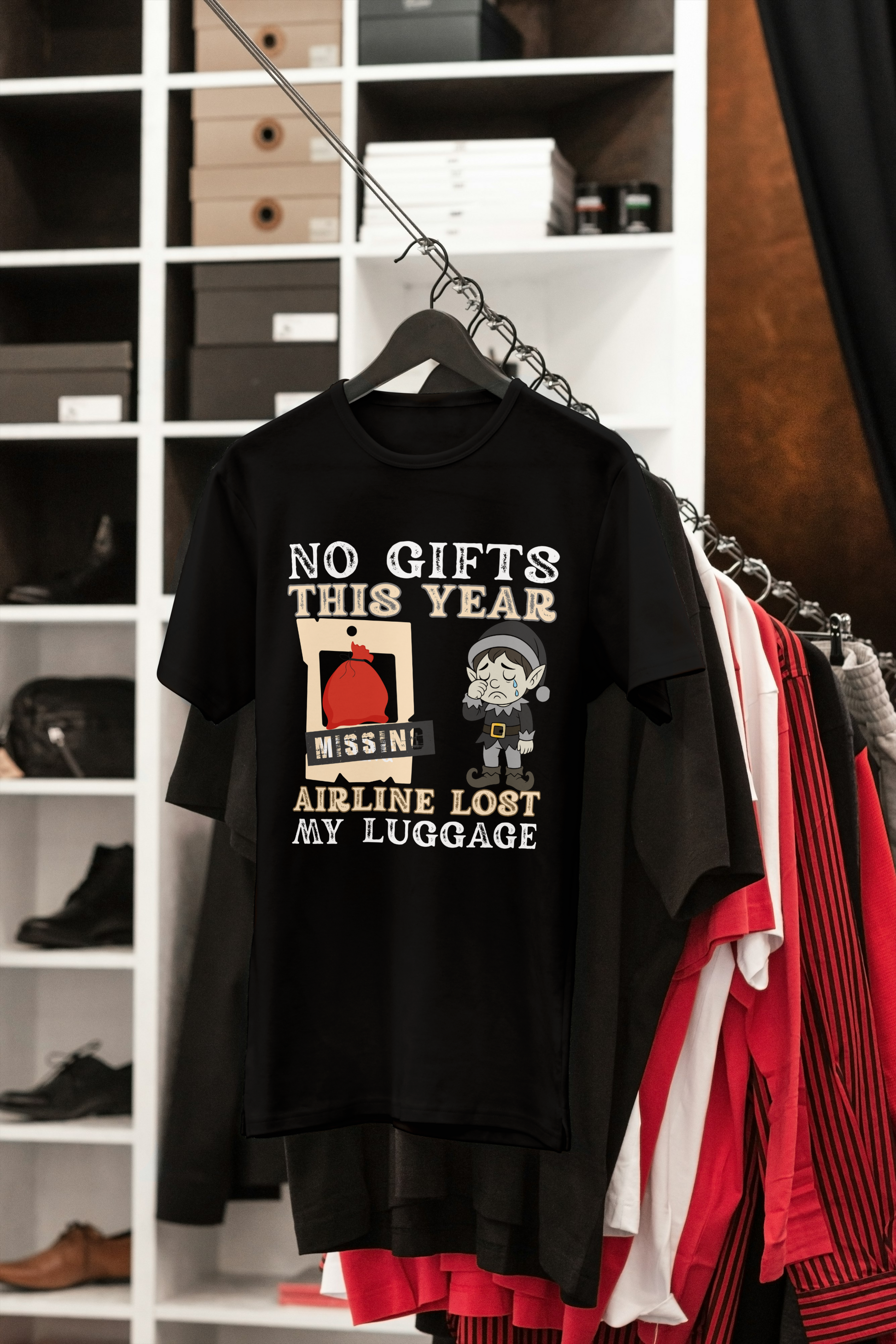 T-Shirt – "No Gifts This Year, The Airline Lost My Luggage" Funny Holiday Travel Tee Printify