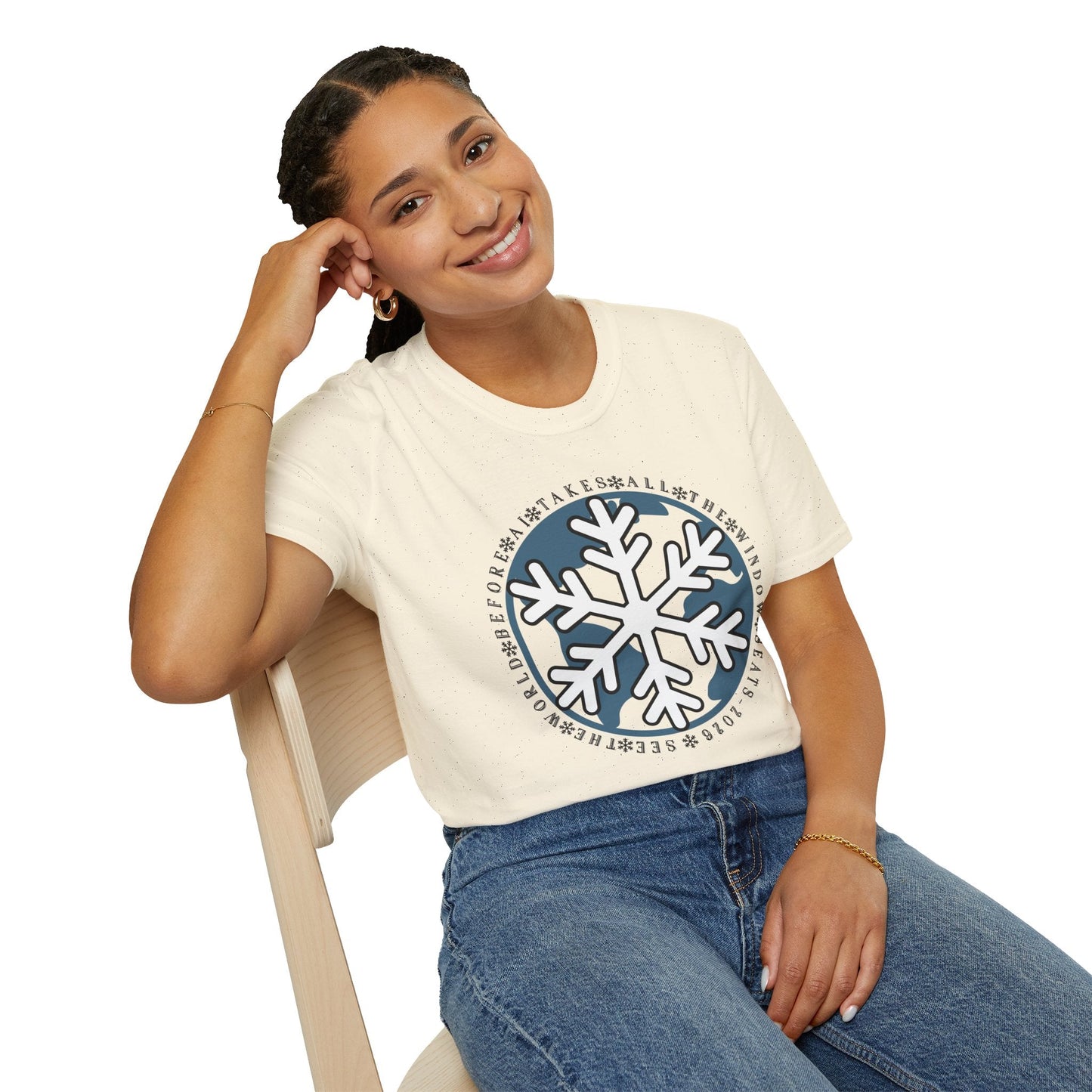 Snowflake Graphic T-Shirt – Circular Winter Emblem Tee Printify