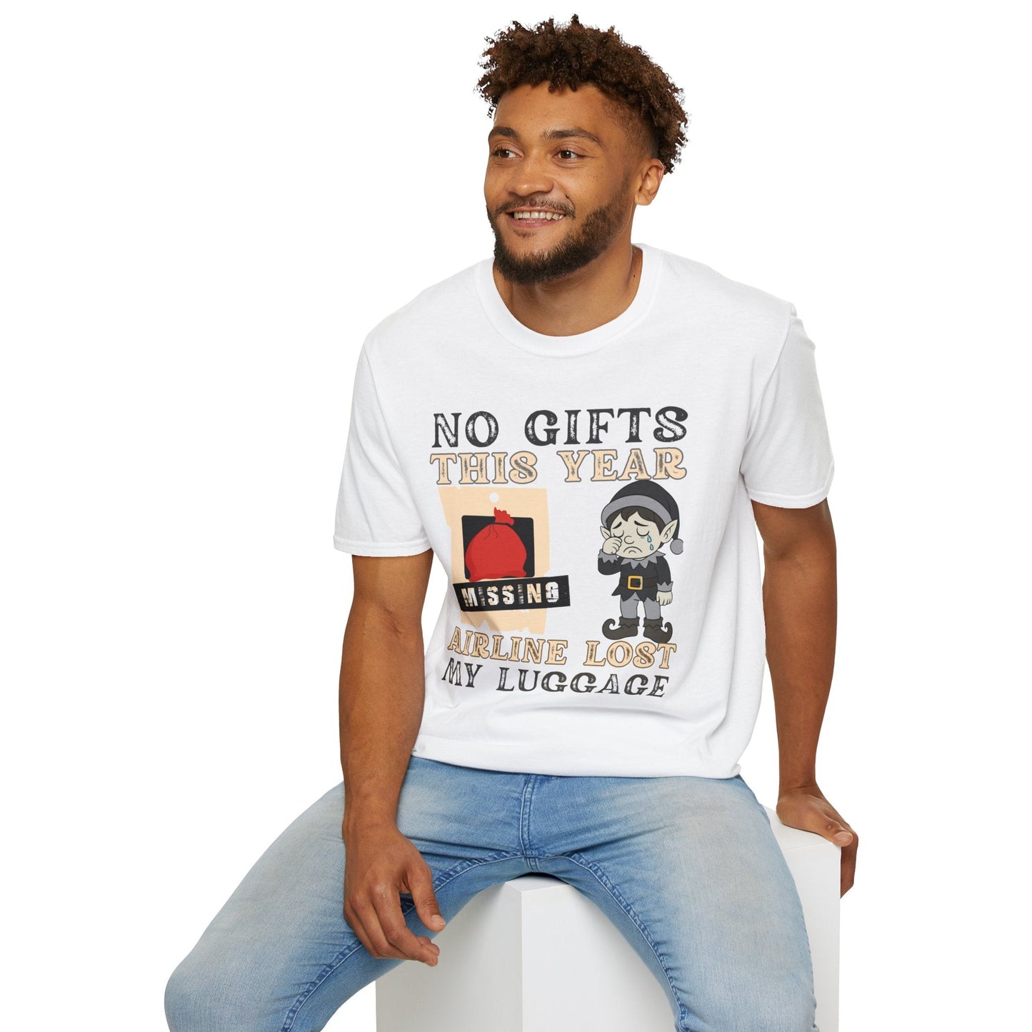 T-Shirt – "No Gifts This Year, The Airline Lost My Luggage" Funny Holiday Travel Tee Printify