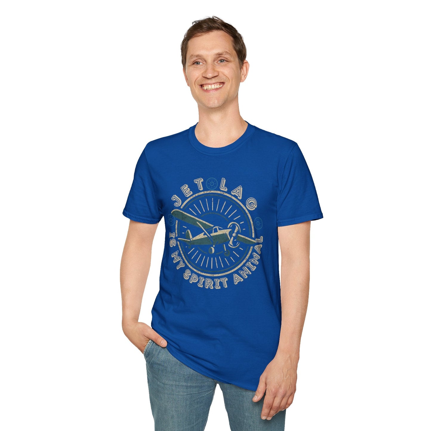 Vintage Propeller Plane T‑Shirt — "Jet Lag Is My Spirit Animal" Frequent Traveler Tee Printify