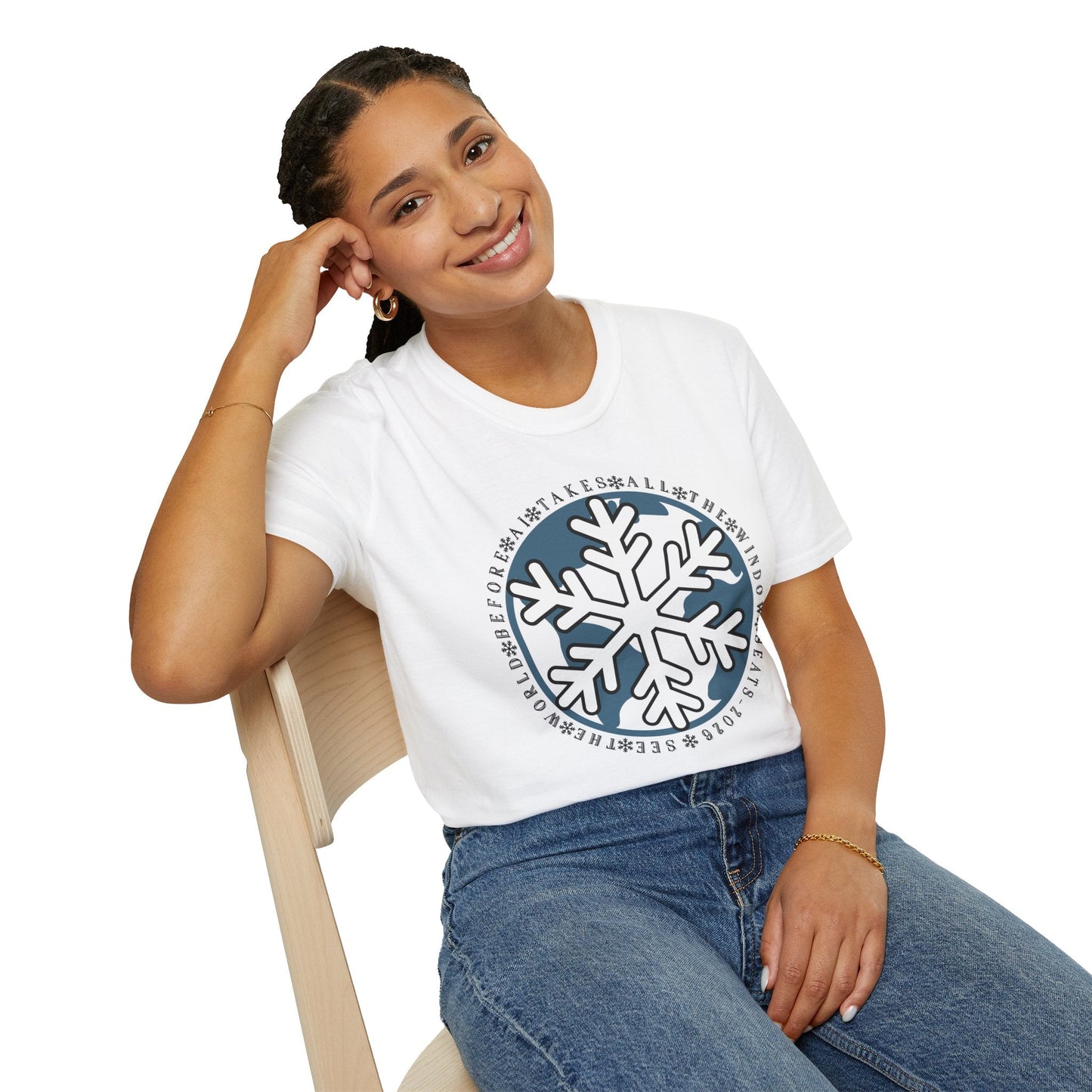 Snowflake Graphic T-Shirt – Circular Winter Emblem Tee Printify