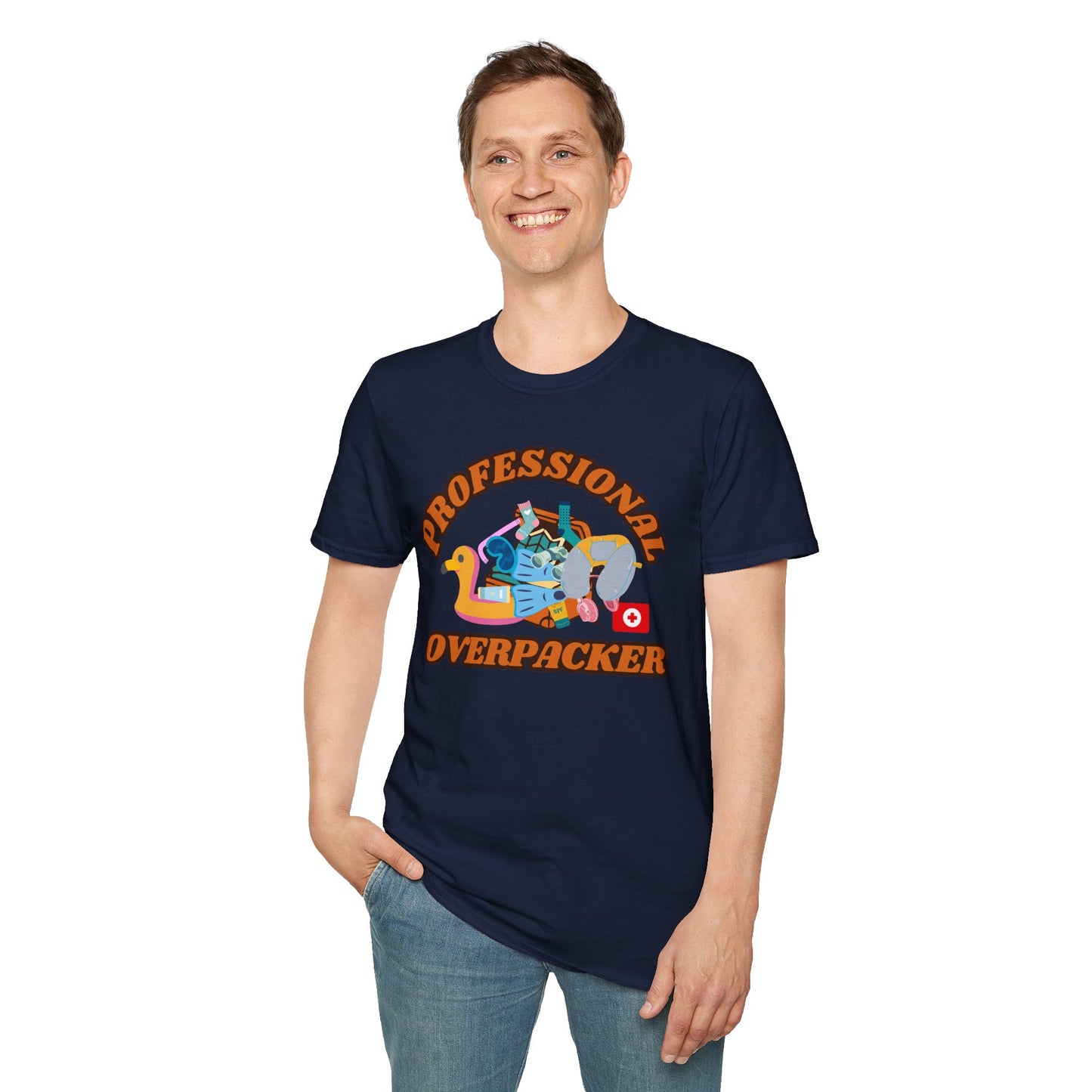 Professional Overpacker T-Shirt – Funny Travel Humor Tee for Frequent Travelers.