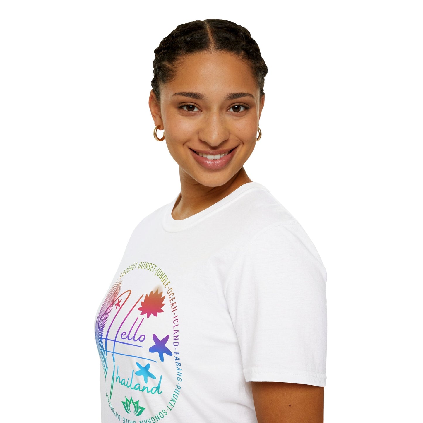 Hello Thailand Women’s Softstyle Tee – Colorful Travel T‑Shirt for Thailand Lovers Printify