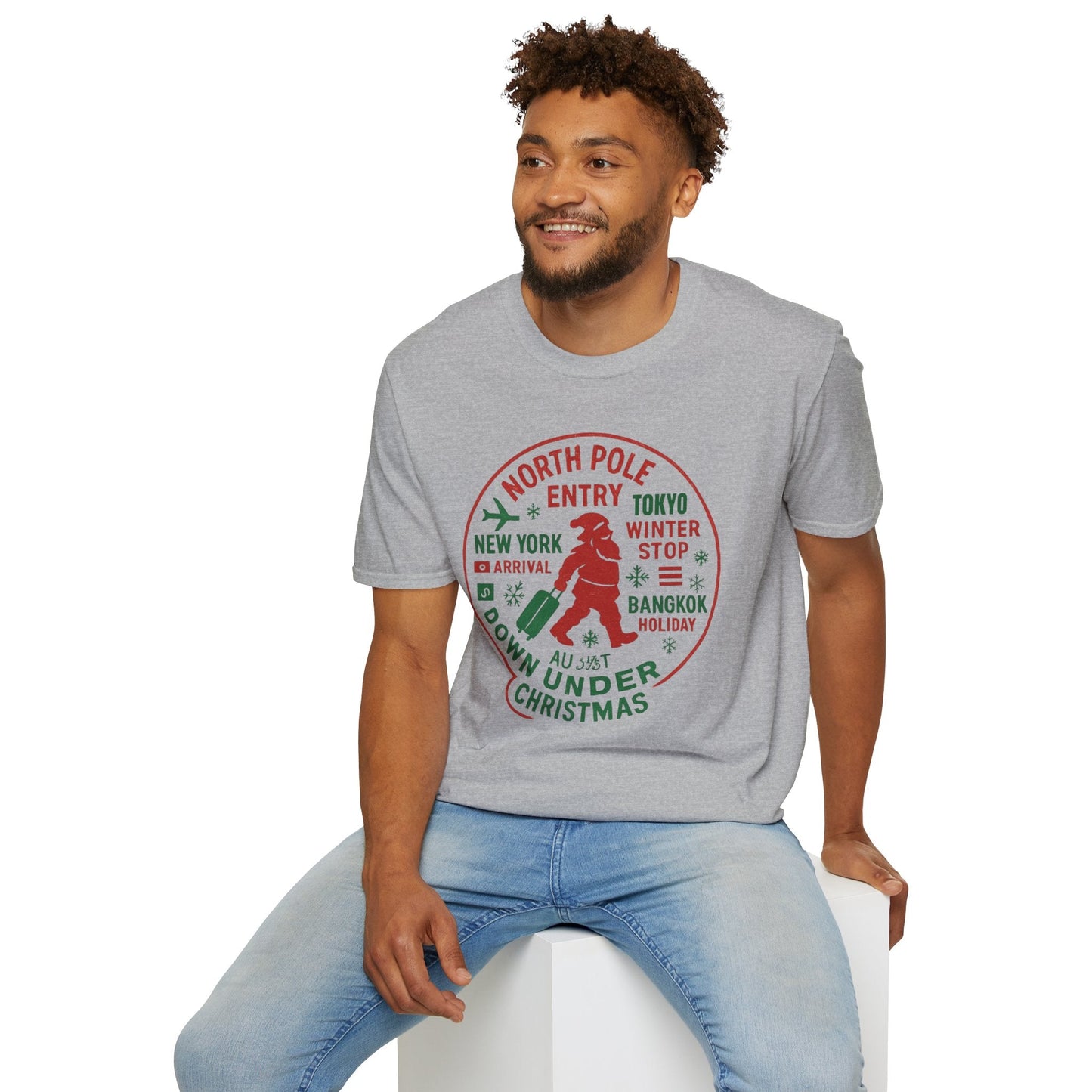 Christmas Travel Graphic T-Shirt — 'North Pole Down Under' Vintage Santa Design Printify