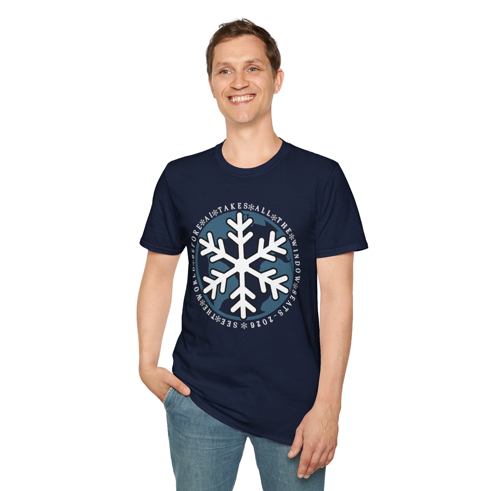 Snowflake Graphic T-Shirt – Circular Winter Emblem Tee Printify