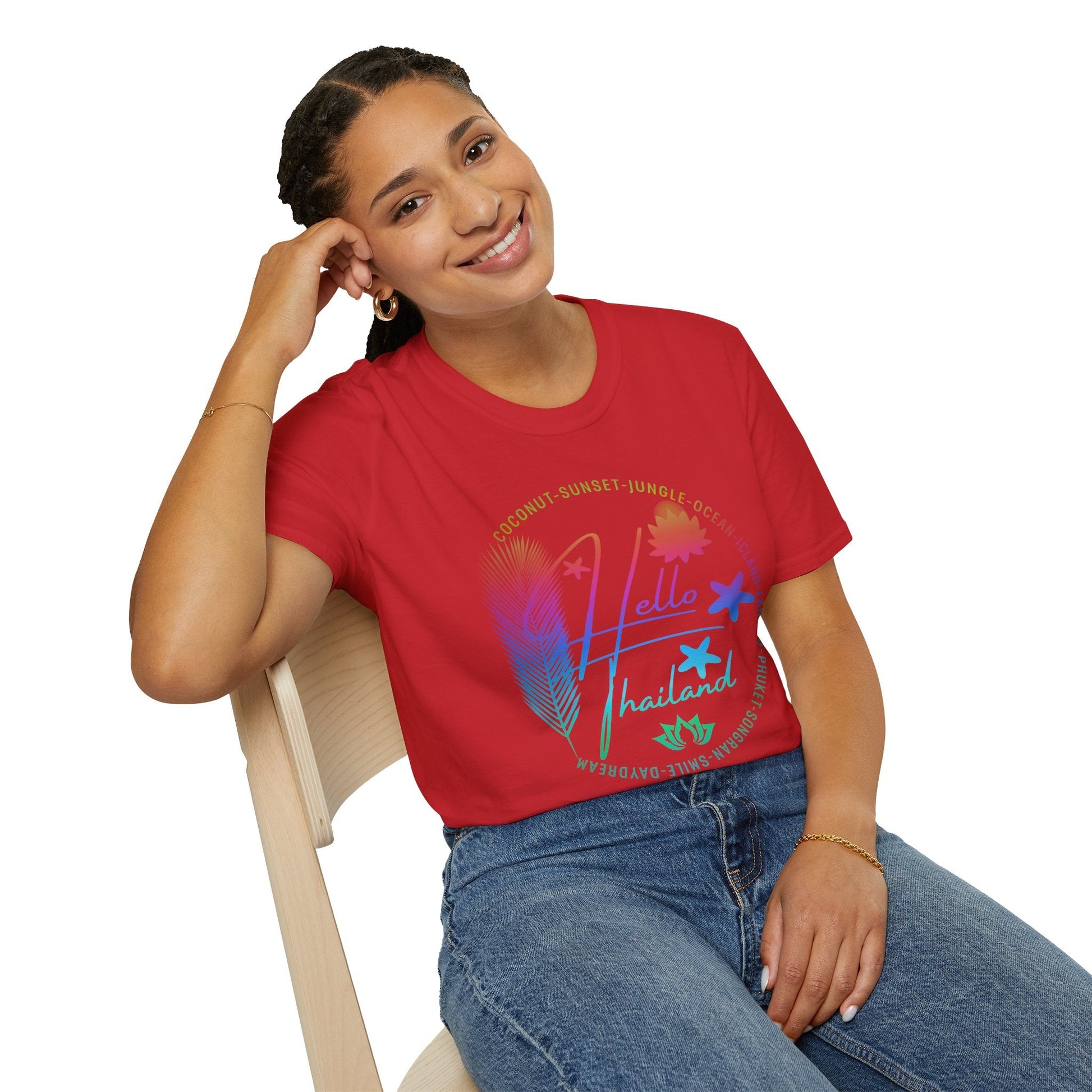 Hello Thailand Women’s Softstyle Tee – Colorful Travel T‑Shirt for Thailand Lovers Printify