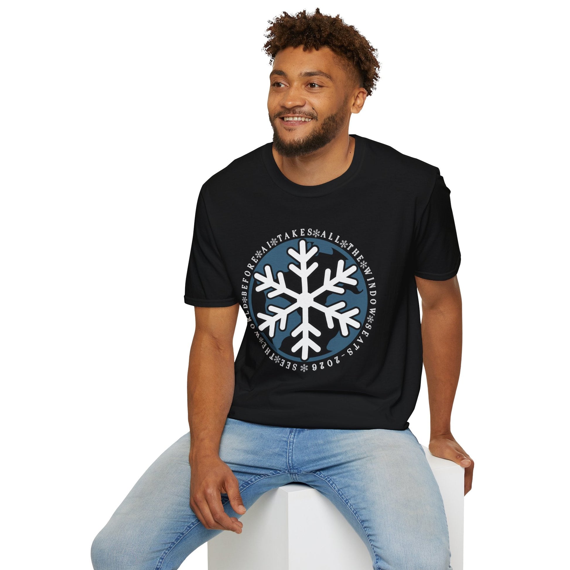Snowflake Graphic T-Shirt – Circular Winter Emblem Tee Printify