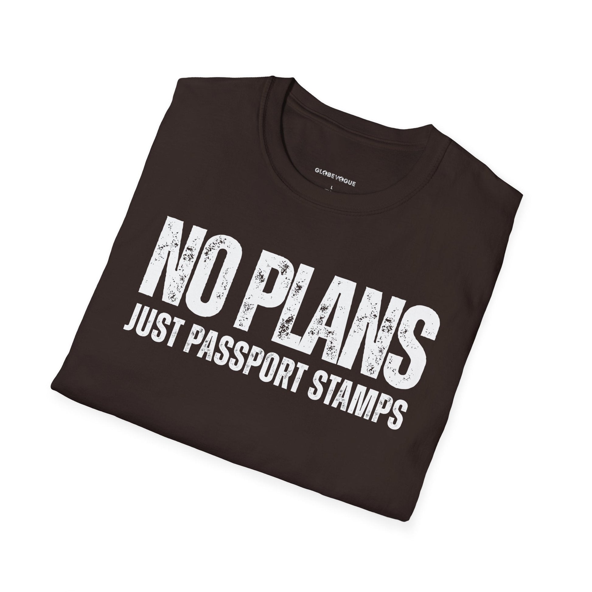 Travel-Inspired Unisex T-Shirt – "No Plans, Just Passport Stamps" Printify
