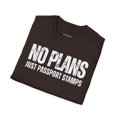 Travel-Inspired Unisex T-Shirt – "No Plans, Just Passport Stamps" Printify