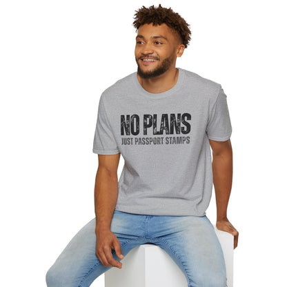 Travel-Inspired Unisex T-Shirt – "No Plans, Just Passport Stamps" Printify