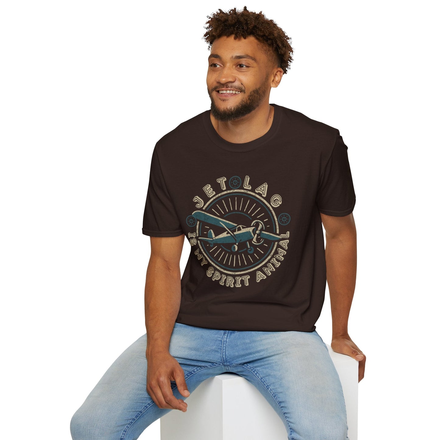 Vintage Propeller Plane T‑Shirt — "Jet Lag Is My Spirit Animal" Frequent Traveler Tee Printify