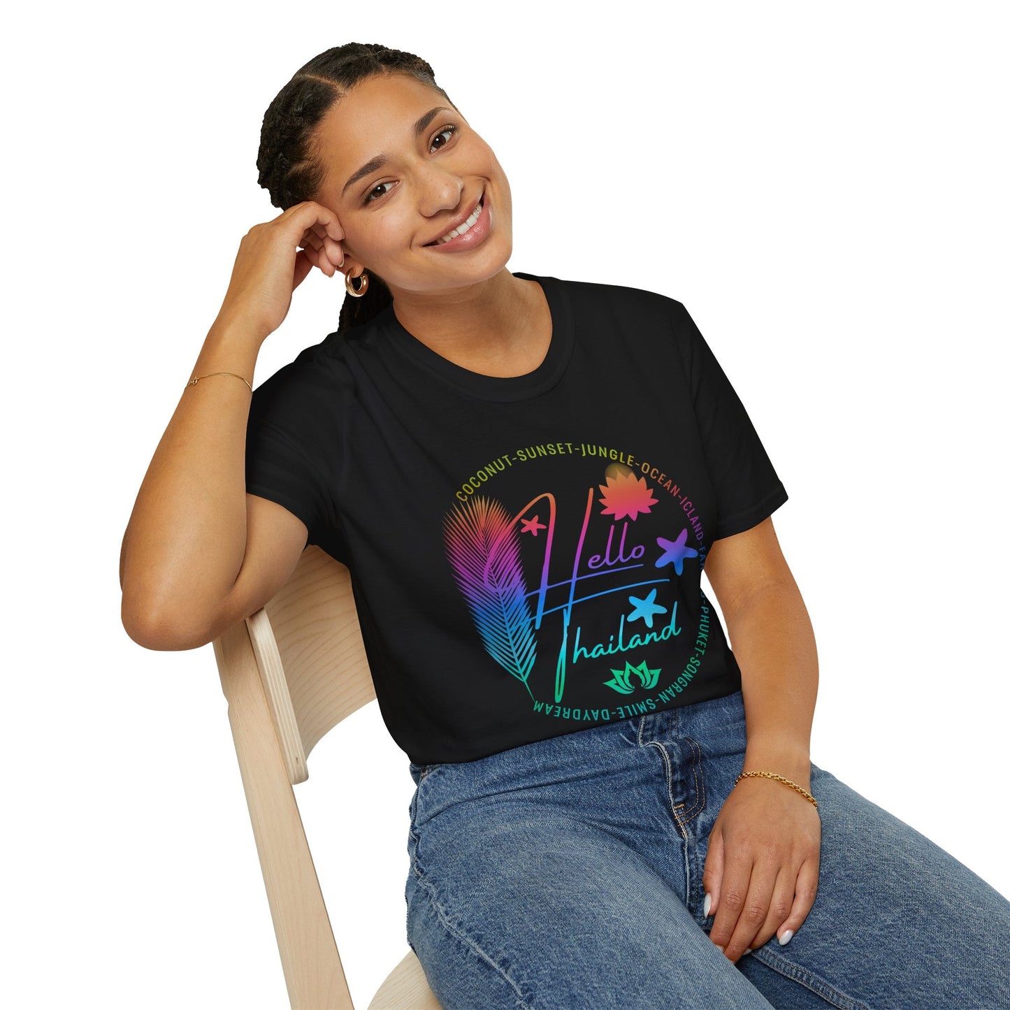 Hello Thailand Women’s Softstyle Tee – Colorful Travel T‑Shirt for Thailand Lovers Printify