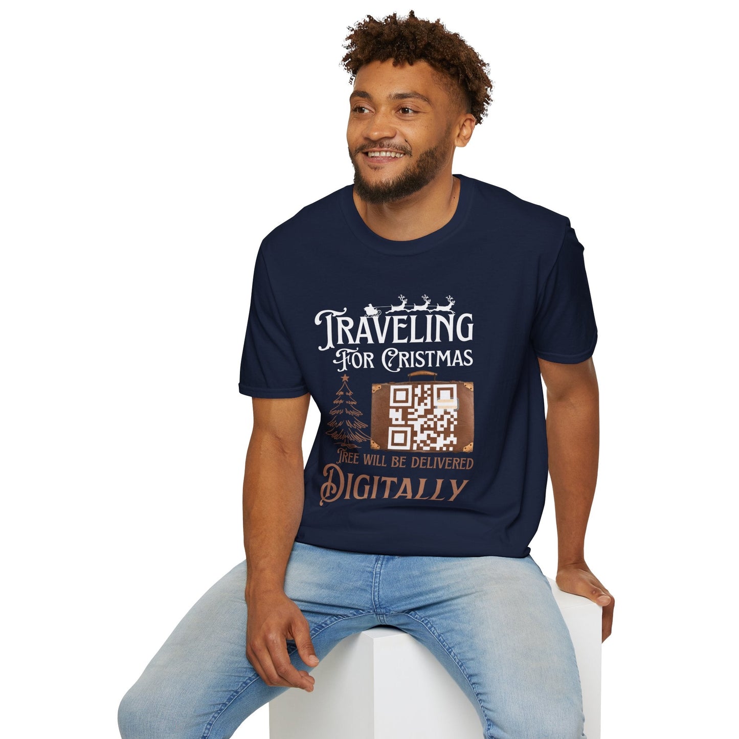 Traveling for Christmas T-Shirt — “Tree Will Be Delivered Digitally” Holiday Tee Printify