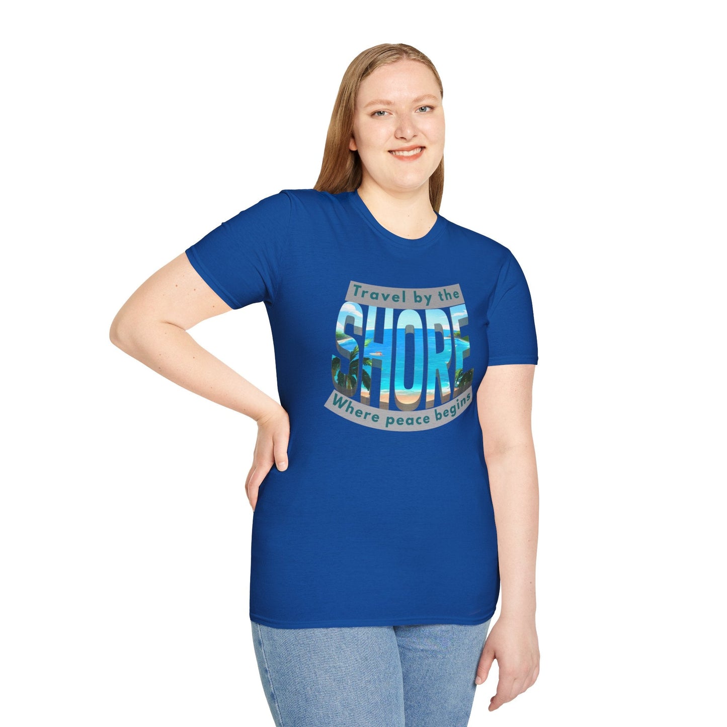 Beach Vibes Unisex Softstyle T-Shirt - "Travel by the Shore" Design Printify