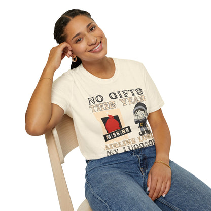 T-Shirt – "No Gifts This Year, The Airline Lost My Luggage" Funny Holiday Travel Tee Printify