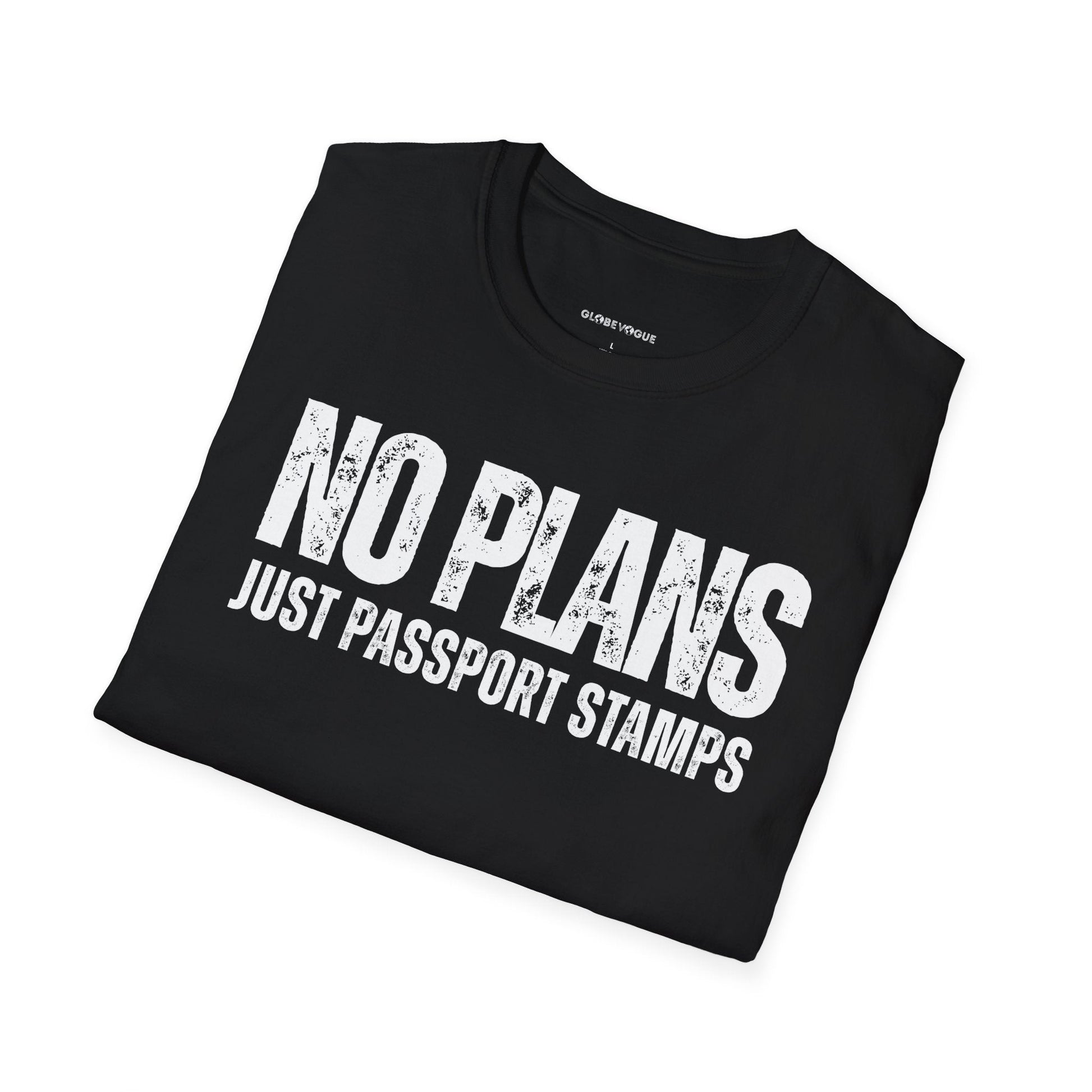 Travel-Inspired Unisex T-Shirt – "No Plans, Just Passport Stamps" Printify