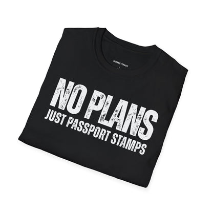 Travel-Inspired Unisex T-Shirt – "No Plans, Just Passport Stamps" Printify