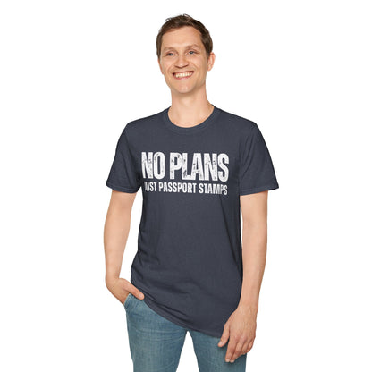 Travel-Inspired Unisex T-Shirt – "No Plans, Just Passport Stamps" Printify