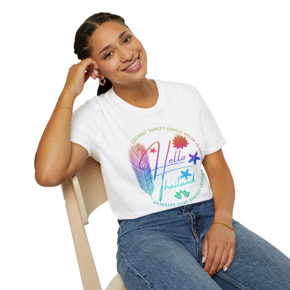 Hello Thailand Women’s Softstyle Tee – Colorful Travel T‑Shirt for Thailand Lovers Printify