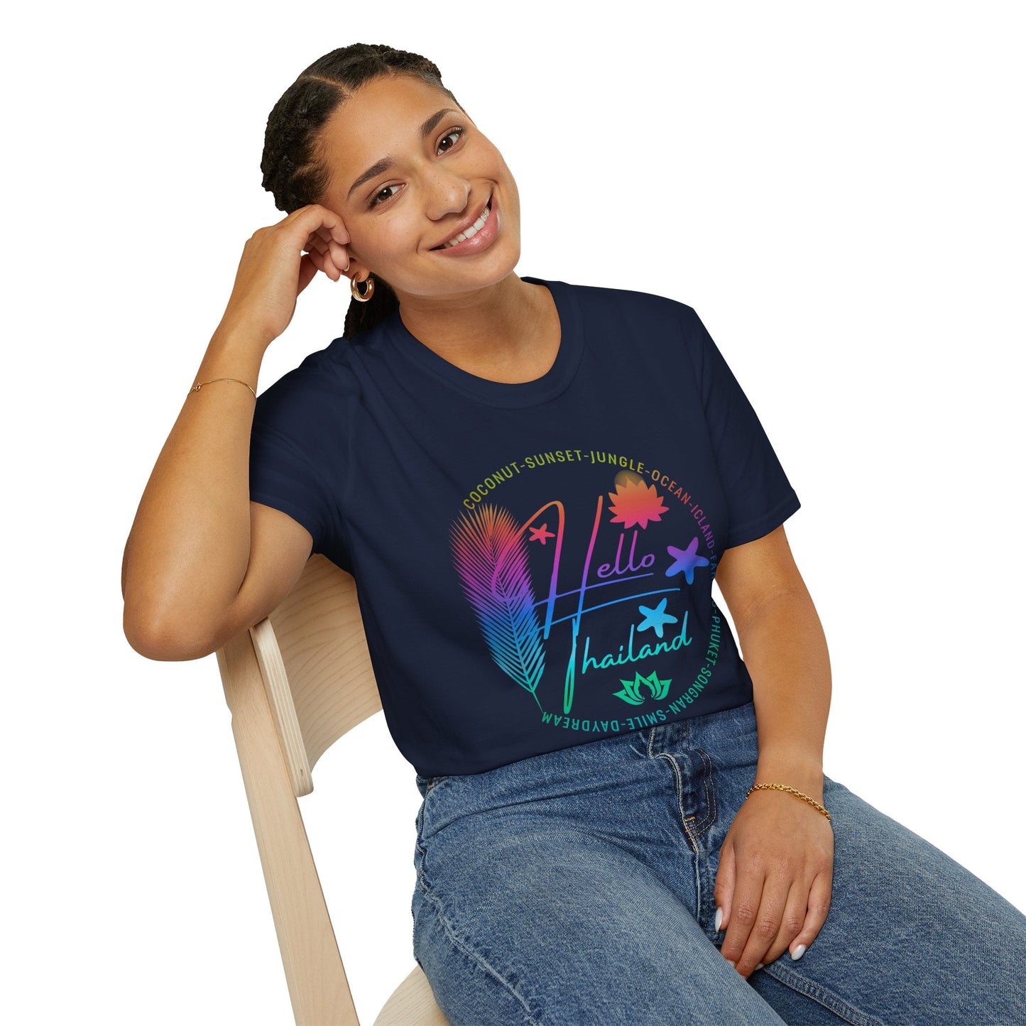 Hello Thailand Women’s Softstyle Tee – Colorful Travel T‑Shirt for Thailand Lovers Printify