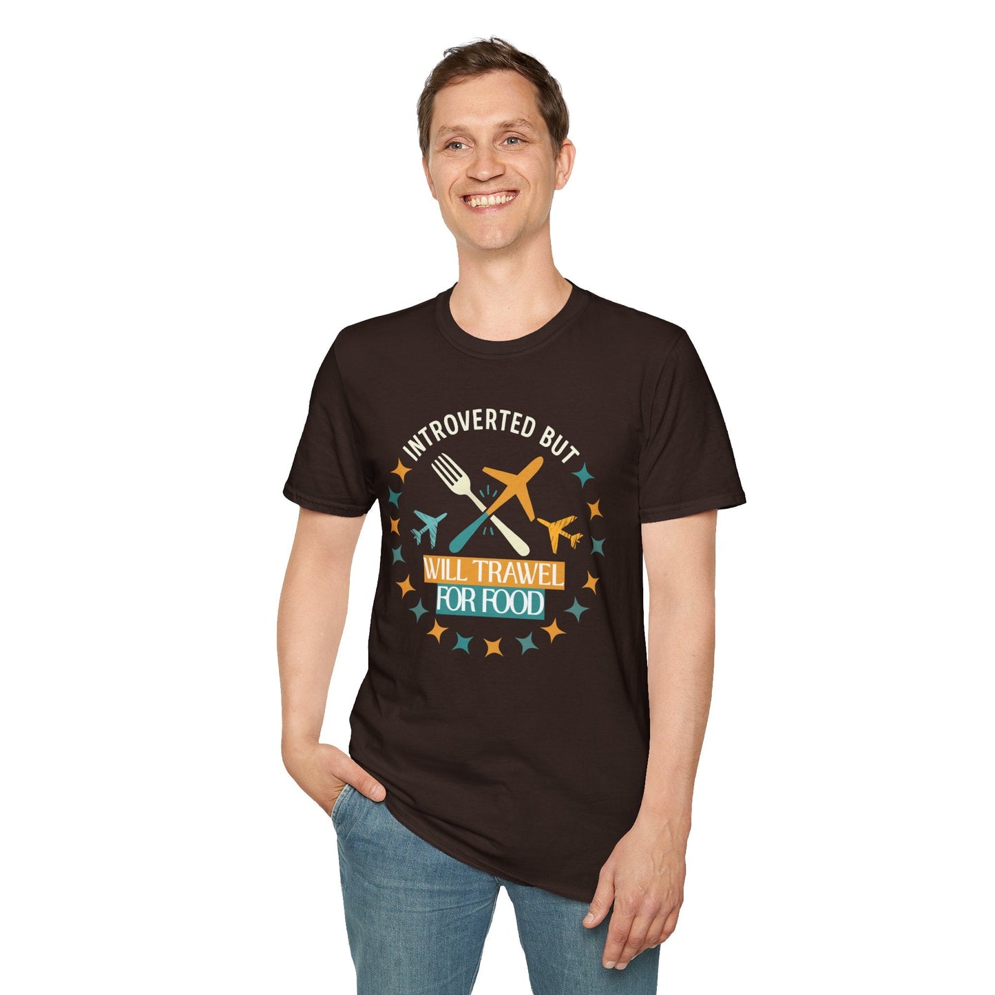 Introverted But Will Travel for Food T-Shirt — Foodie Travel Tee Printify