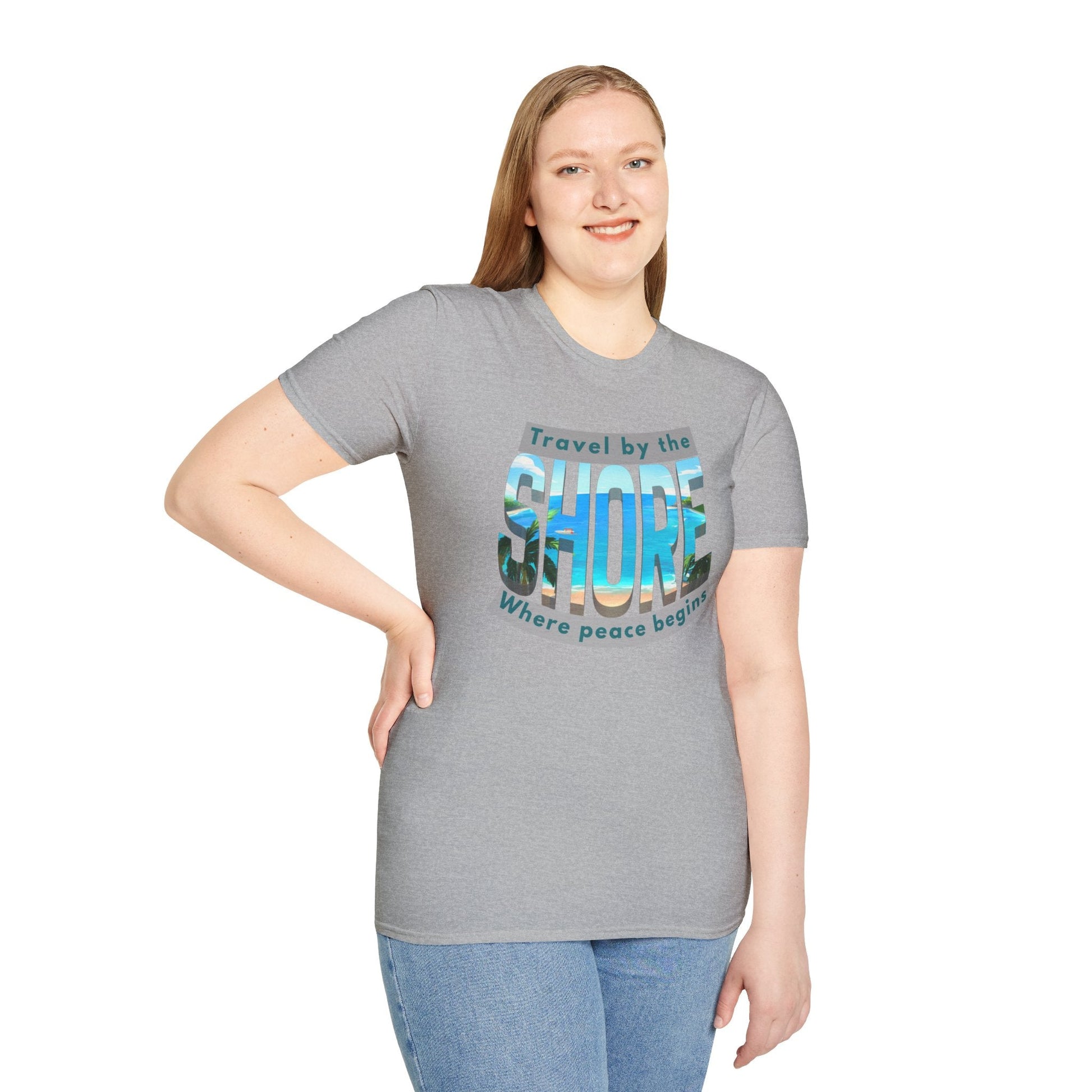 Beach Vibes Unisex Softstyle T-Shirt - "Travel by the Shore" Design Printify