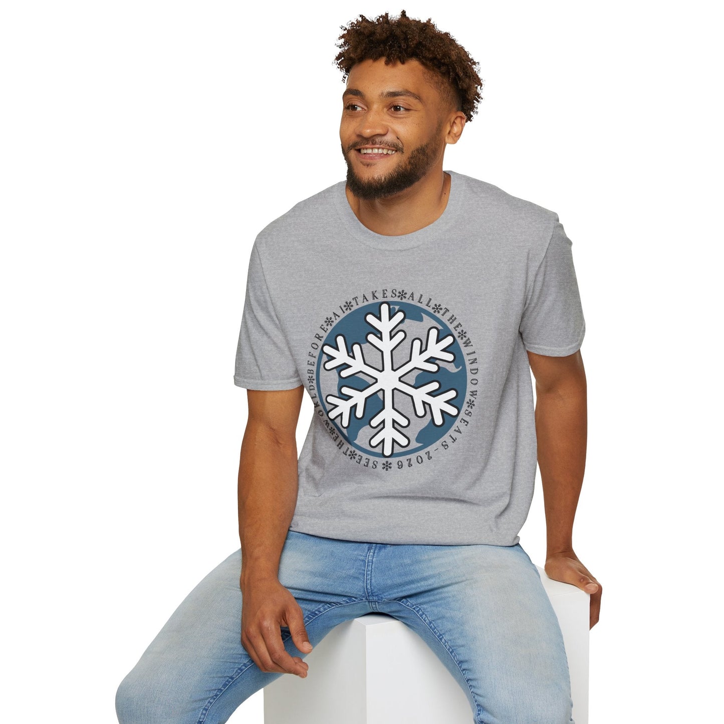 Snowflake Graphic T-Shirt – Circular Winter Emblem Tee Printify