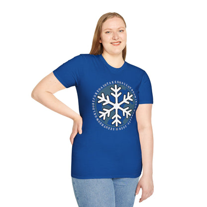 Snowflake Graphic T-Shirt – Circular Winter Emblem Tee Printify