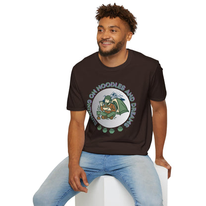 Camping Ramen T-Shirt — “Camping on Noodles and Dreams” Outdoor Camping Shirt