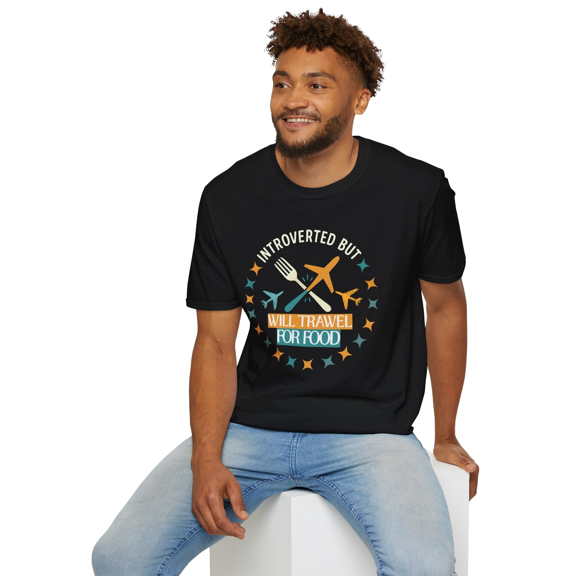 Introverted But Will Travel for Food T-Shirt — Foodie Travel Tee Printify