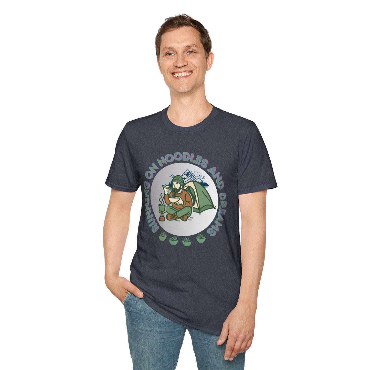 Camping Ramen T-Shirt — “Camping on Noodles and Dreams” Outdoor Camping Shirt