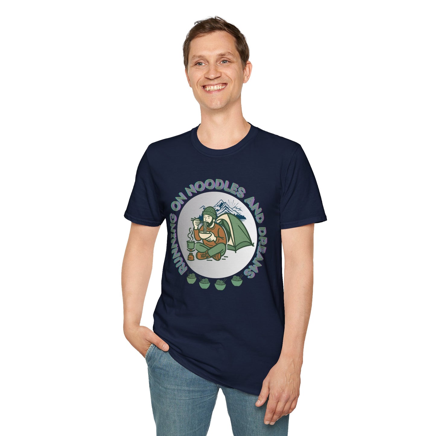 Camping Ramen T-Shirt — “Camping on Noodles and Dreams” Outdoor Camping Shirt