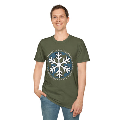 Snowflake Graphic T-Shirt – Circular Winter Emblem Tee Printify