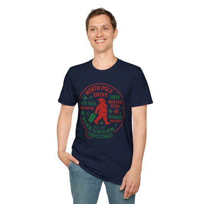 Christmas Travel Graphic T-Shirt — 'North Pole Down Under' Vintage Santa Design Printify