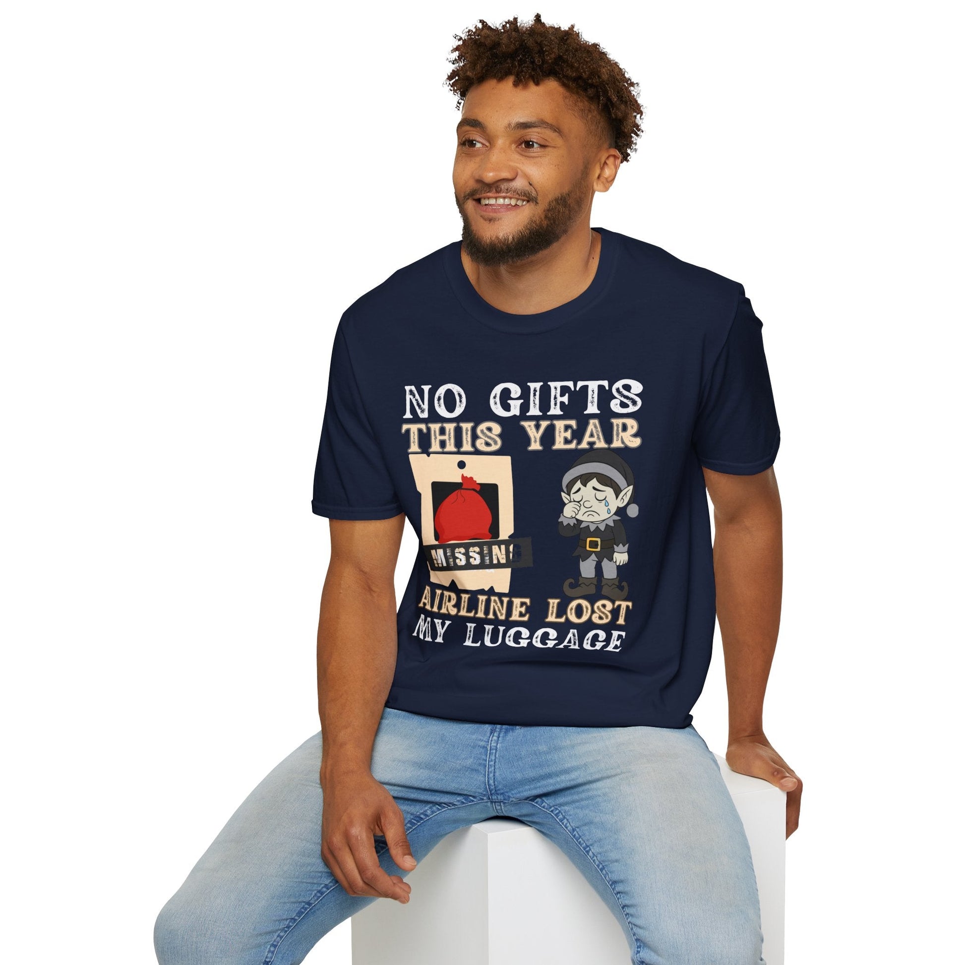 T-Shirt – "No Gifts This Year, The Airline Lost My Luggage" Funny Holiday Travel Tee Printify