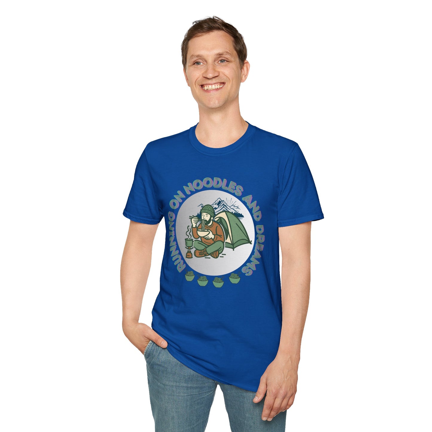 Camping Ramen T-Shirt — “Camping on Noodles and Dreams” Outdoor Camping Shirt