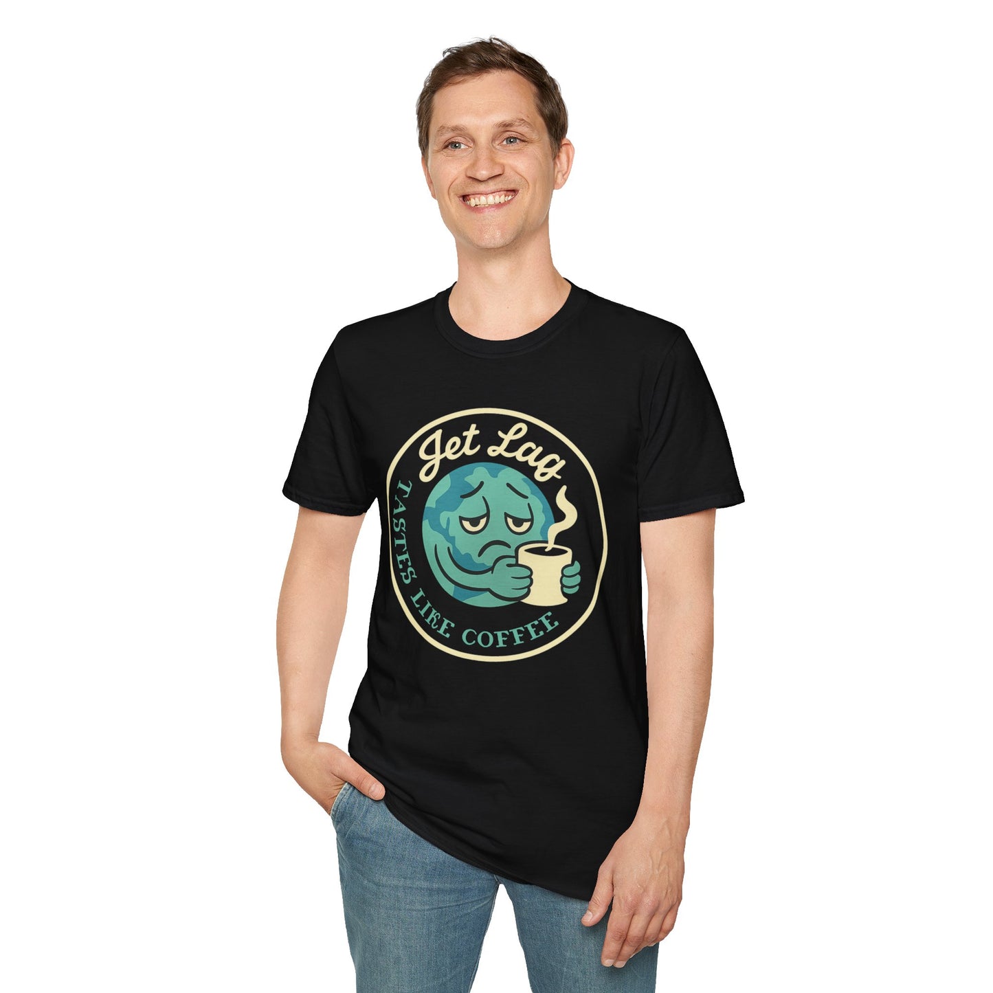 T-Shirt — “Jet Lag Tastes Like Coffee” Sleepy Planet Graphic Tee