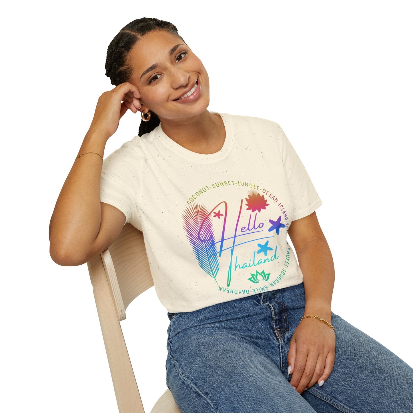 Hello Thailand Women’s Softstyle Tee – Colorful Travel T‑Shirt for Thailand Lovers Printify