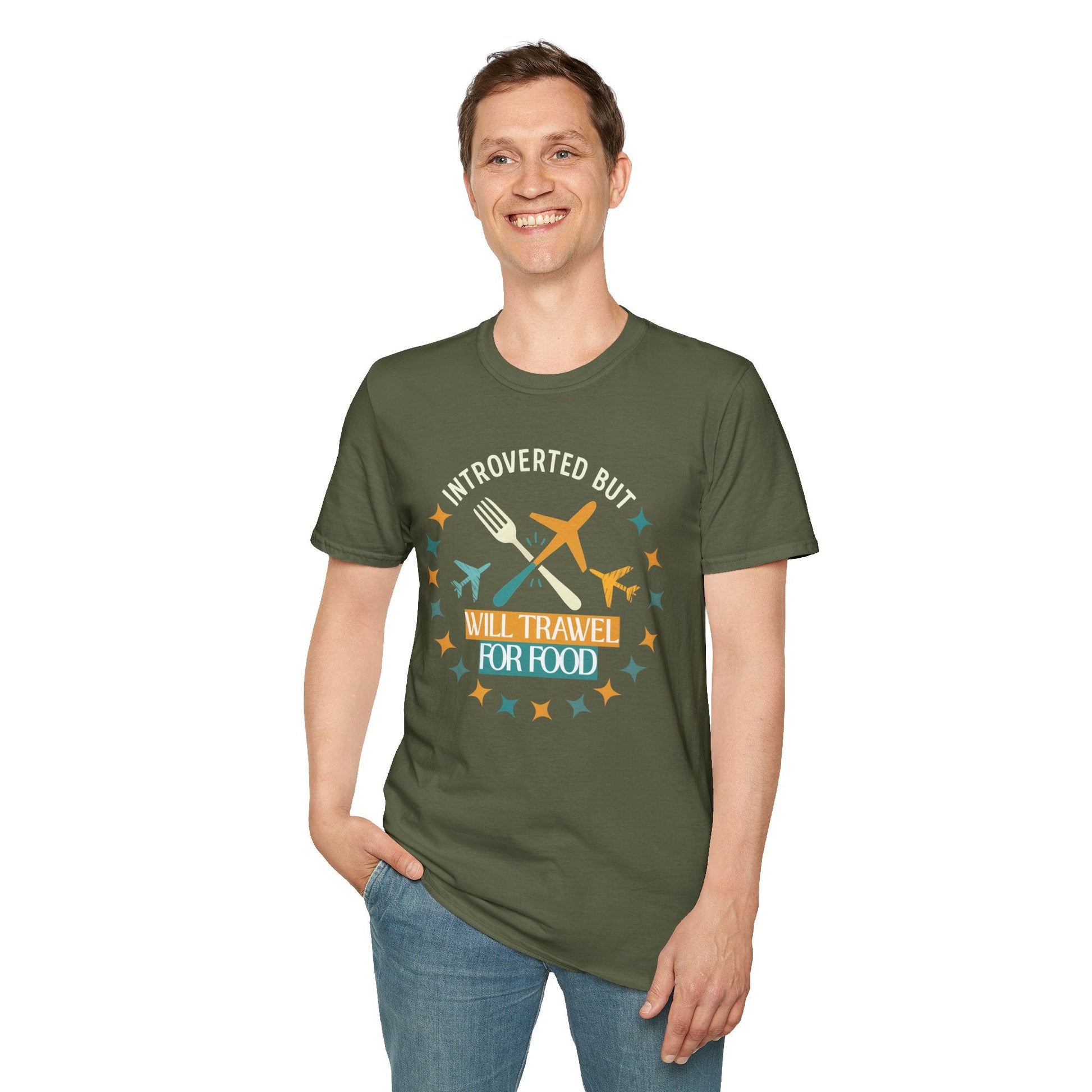 Introverted But Will Travel for Food T-Shirt — Foodie Travel Tee Printify