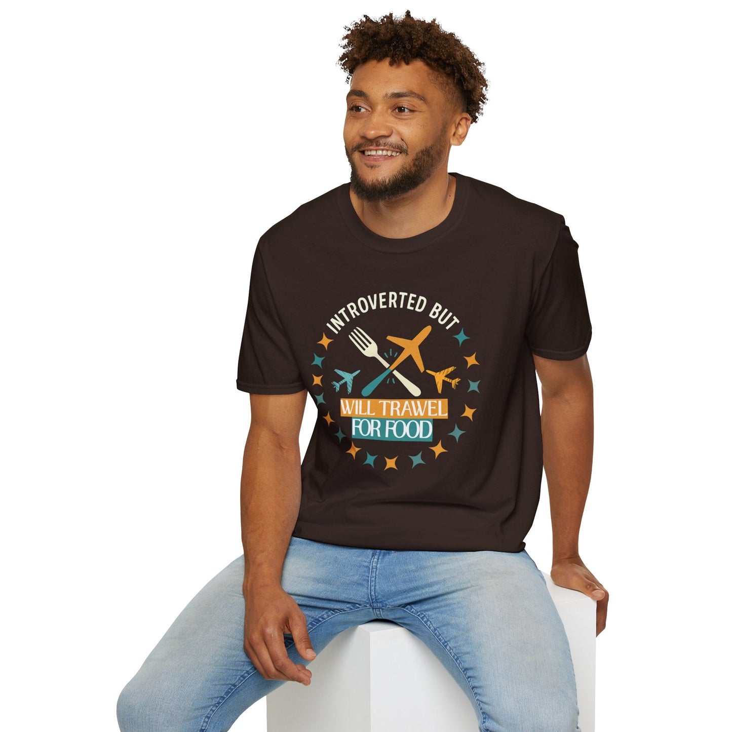 Introverted But Will Travel for Food T-Shirt — Foodie Travel Tee Printify