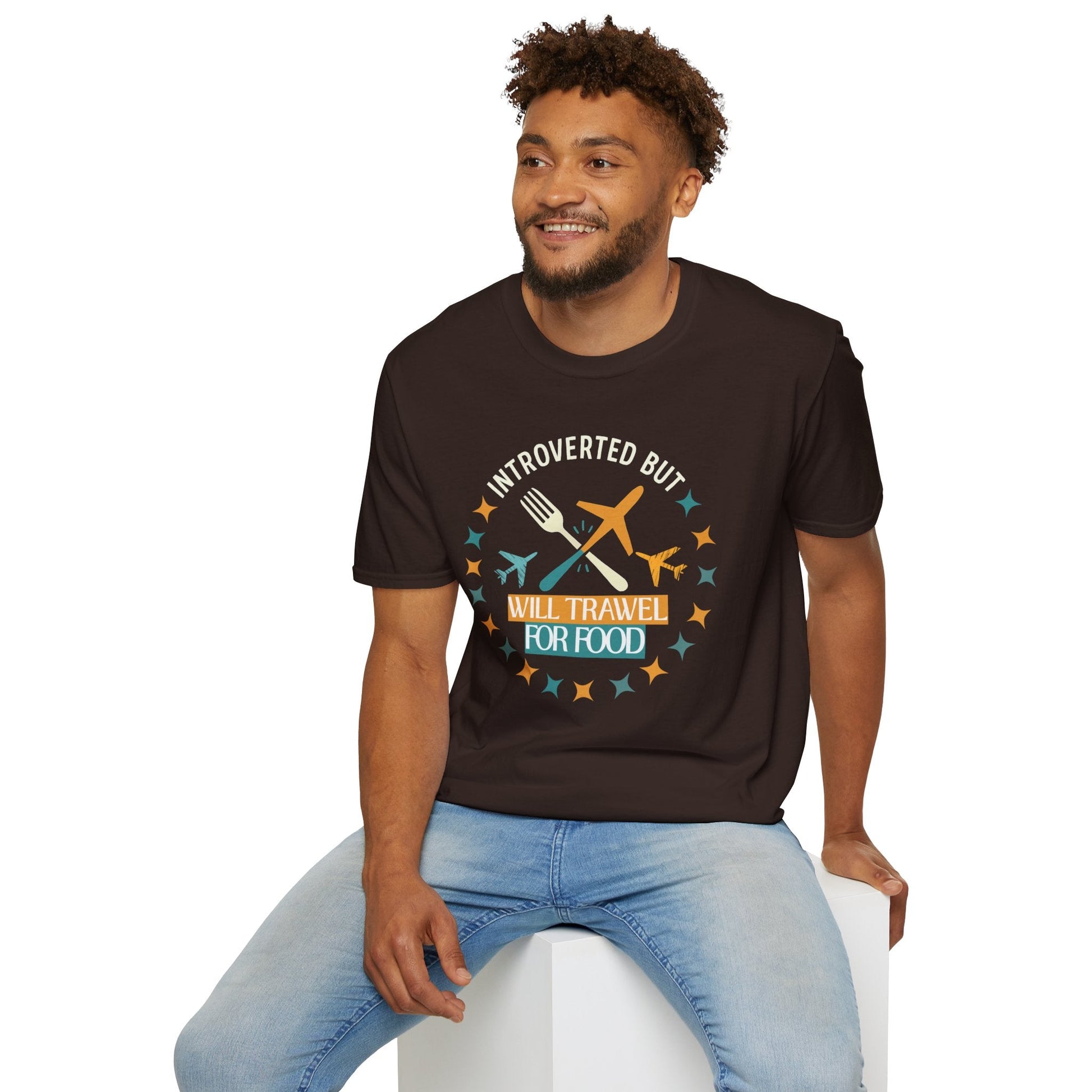 Introverted But Will Travel for Food T-Shirt — Foodie Travel Tee Printify