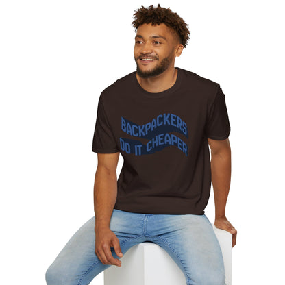 Wavy "Backpackers Do It Cheaper" Graphic T‑Shirt — Budget Travel Quote Tee