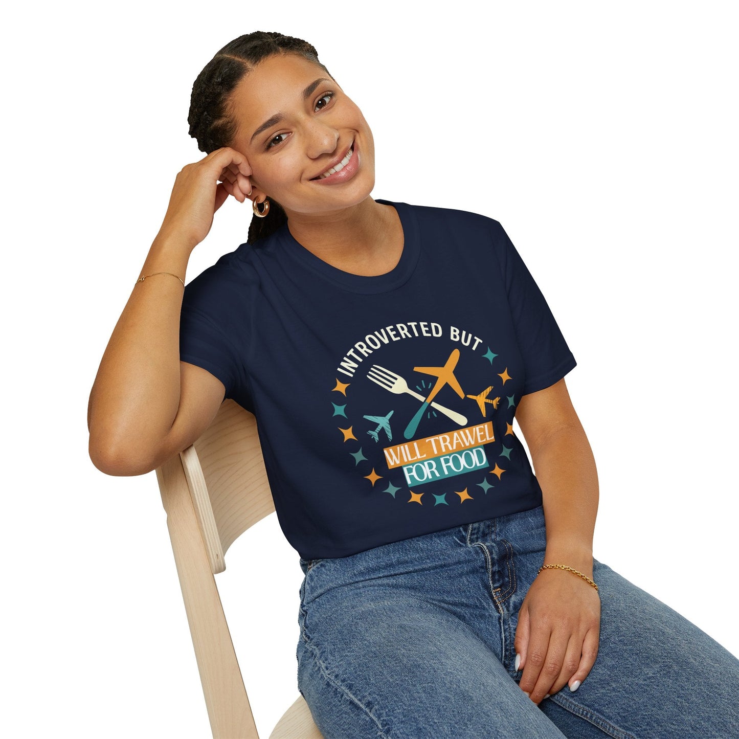 Introverted But Will Travel for Food T-Shirt — Foodie Travel Tee Printify