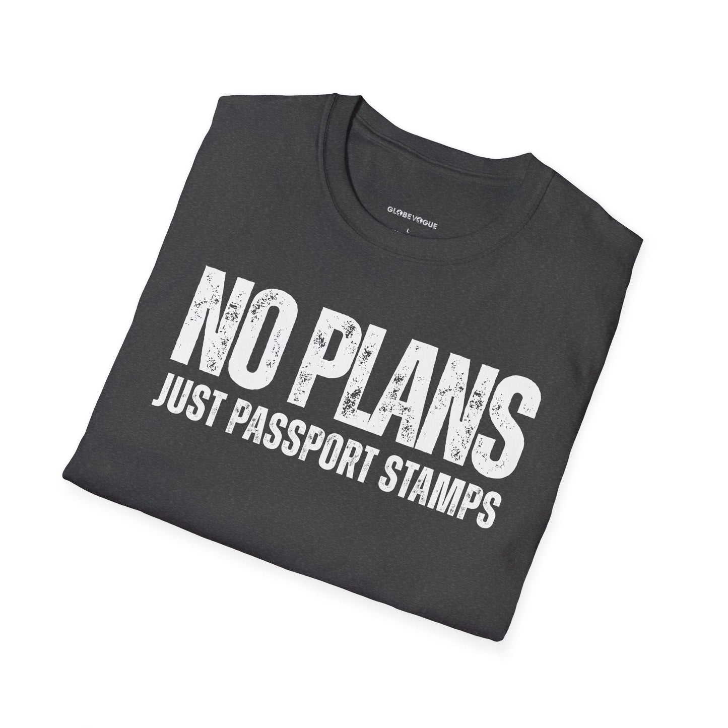 Travel-Inspired Unisex T-Shirt – "No Plans, Just Passport Stamps" Printify