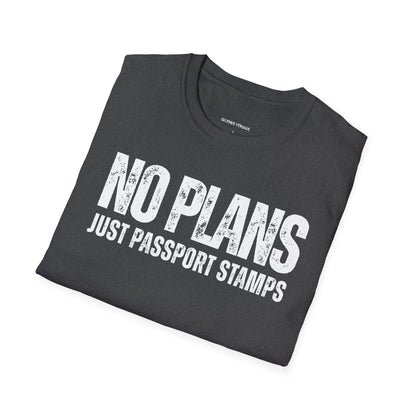 Travel-Inspired Unisex T-Shirt – "No Plans, Just Passport Stamps" Printify