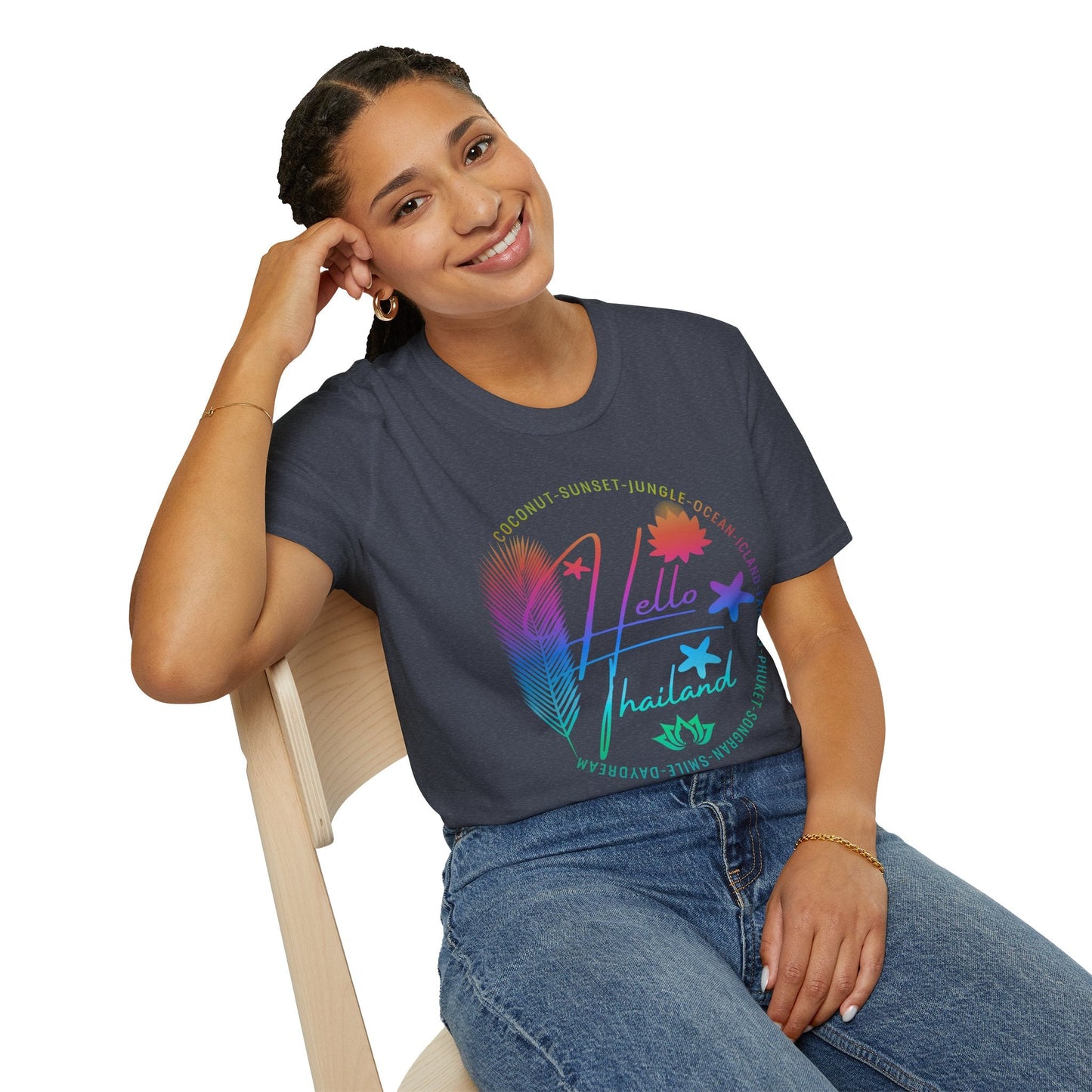 Hello Thailand Women’s Softstyle Tee – Colorful Travel T‑Shirt for Thailand Lovers Printify